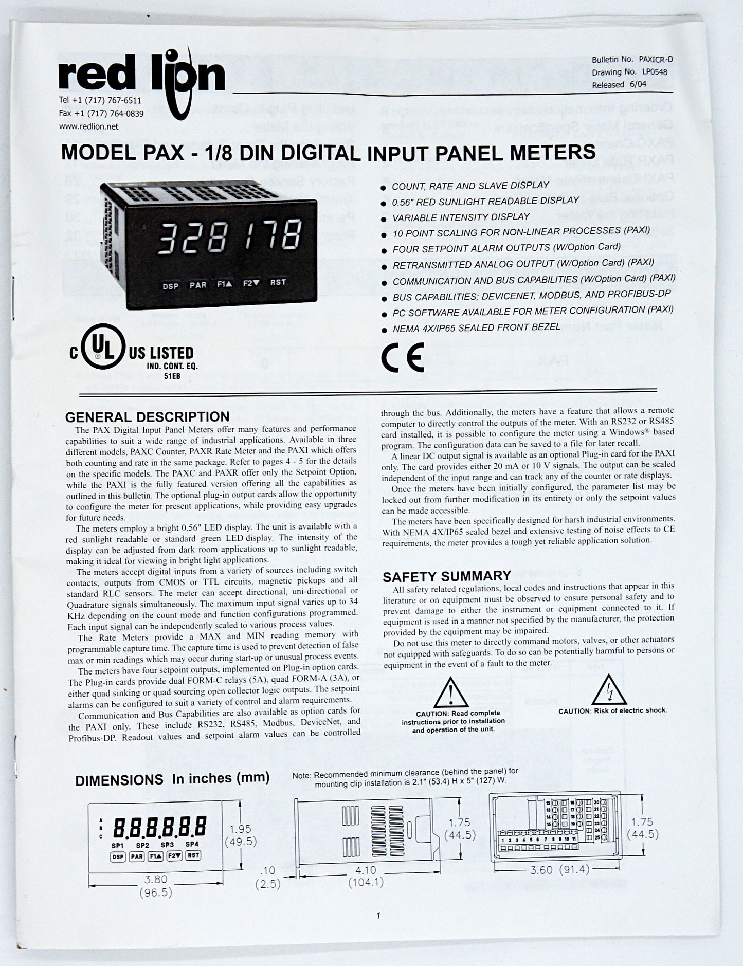 Red Lion PAXI001 Counter and Rate Display