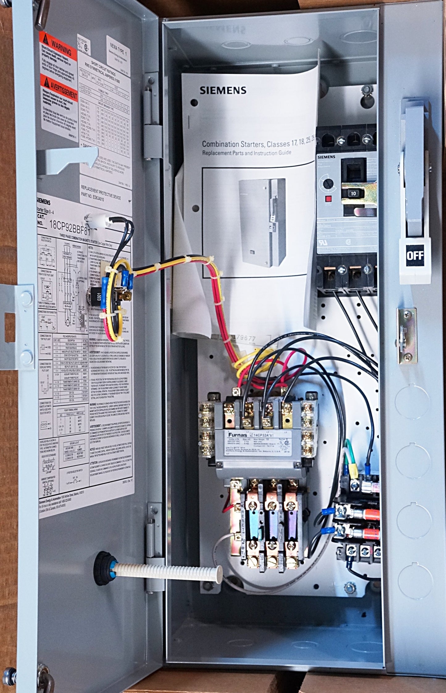 Siemens 18CP92BBF81 Size 0 Combination Starter 120VAC Coil 10 Amp Overload