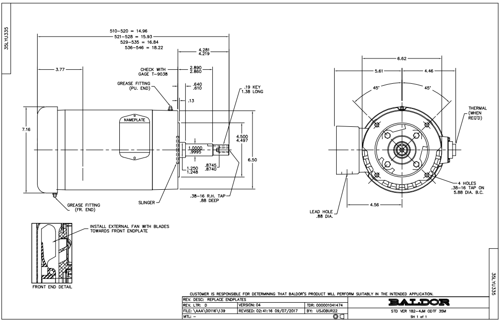 Baldor VJMM3212T 3-Phase Pump Motor 5 HP 182JM 3450 RPM