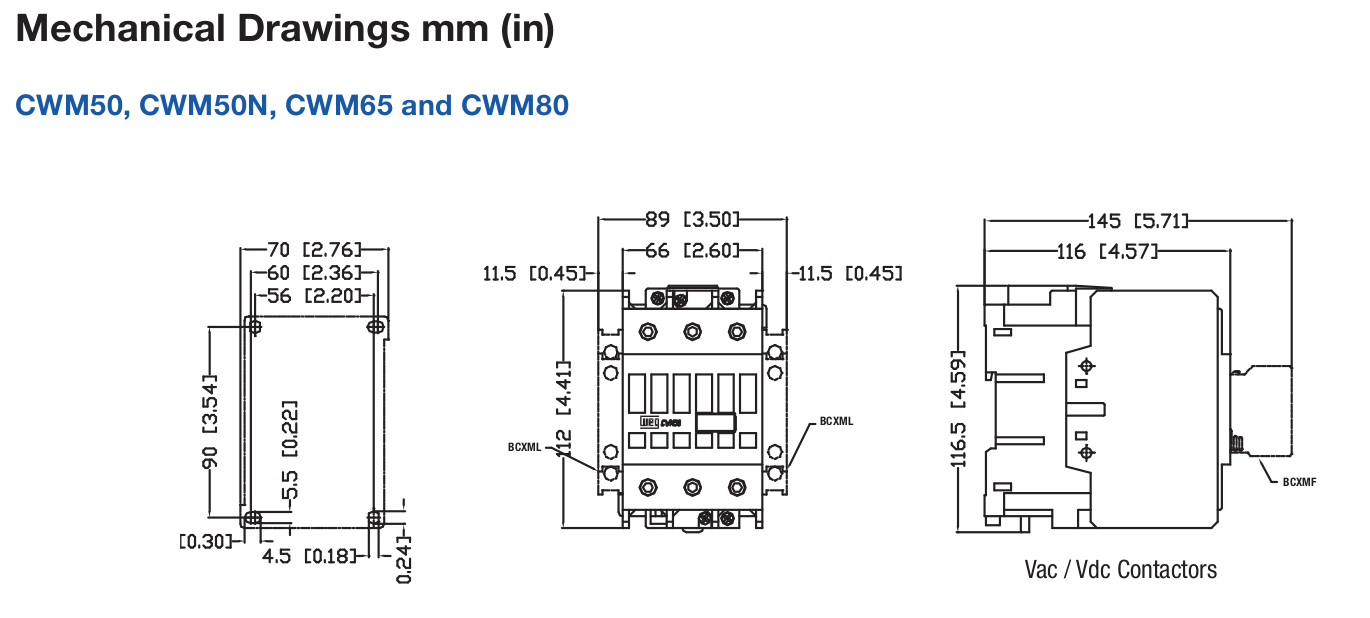 Weg CWM dimensions