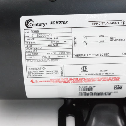 Century B385 Single-Phase 5 HP 3450 RPM P56 Compressor Motor