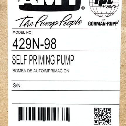 AMT 429N-98 Self-Priming Stainless Pump with Base 66 GPM, 1" 2 HP