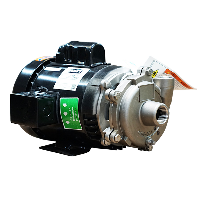 AMT370B 98 black pump motor with stainless steel pump on transparent background