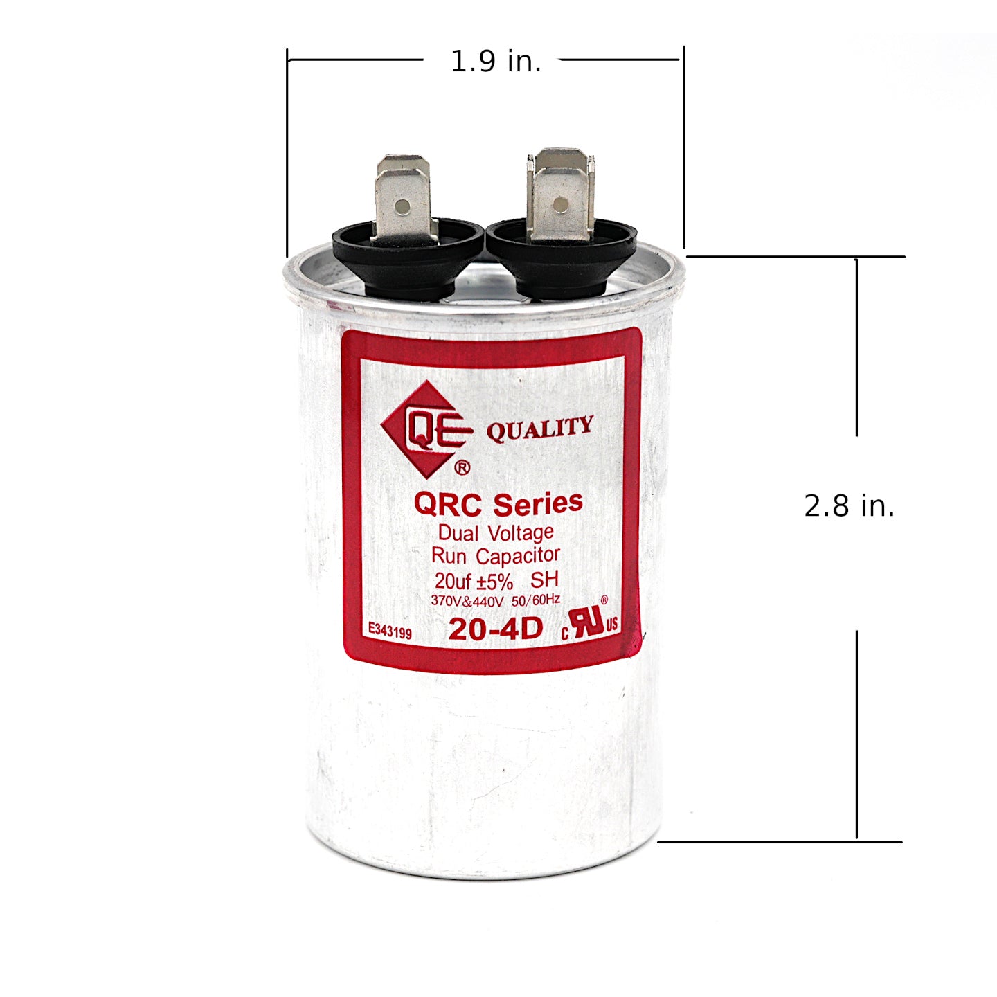 QE 20-4D motor run capacitor with dimensions