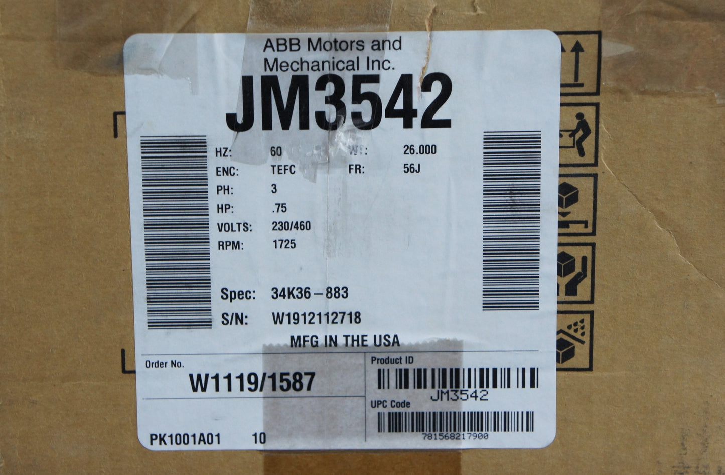 Baldor JM3542 3-Phase Jet Pump Motor 3/4 HP 56J 1725 RPM