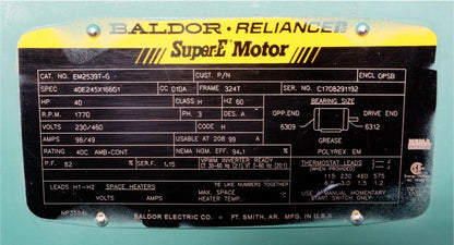 Baldor EM2539T-G 3-Phase Motor 40 HP 324T 1770 RPM